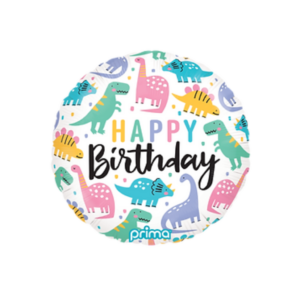 Foil Balloon 18in Round Birthday Colorful Dinos