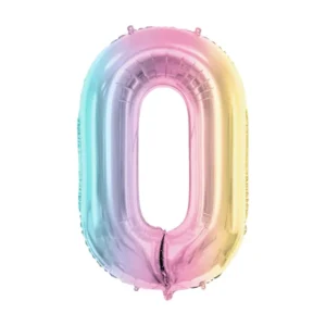 Foil Balloon Number 0, 86cm, pastel rainbow