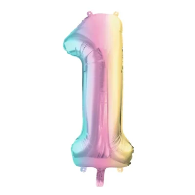 Foil Balloon Number 1, 86cm, pastel rainbow