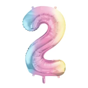 Foil Balloon Number 2, 86cm, pastel rainbow