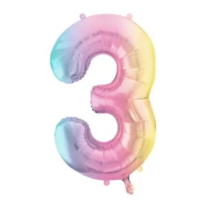 Foil Balloon Number 3, 86cm, pastel rainbow
