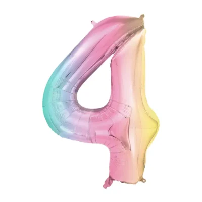 Foil Balloon Number 4, 86cm, pastel rainbow