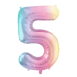 Foil Balloon Number 5, 86cm, pastel rainbow
