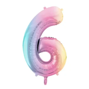 Foil Balloon Number 6, 86cm, pastel rainbow