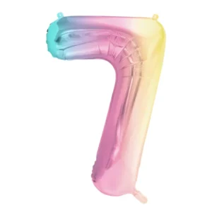 Foil Balloon Number 7, 86cm, pastel rainbow