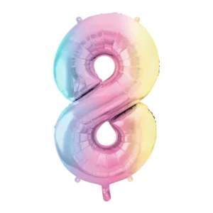 Foil Balloon Number 8, 86cm, pastel rainbow