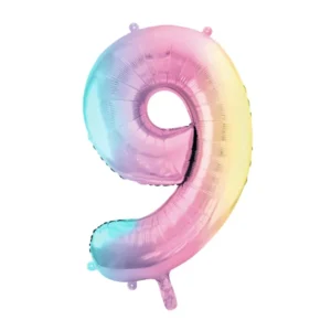 Foil Balloon Number 9, 86cm, pastel rainbow