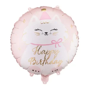 Happy Birthday Kitten Cat Foil balloon Pink and Gold, 35cm