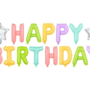 Foil Balloons Banner Happy Birthday, 395x35cm, mix