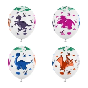 Pastel Pure White round balloon, Dinosaurs, 30cm, 50pcs