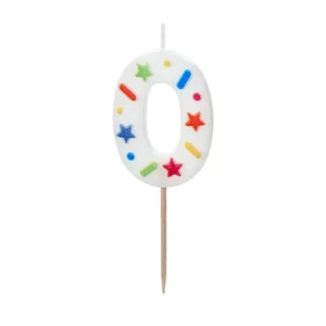 Birthday Candle Number 0, white confetti, 5.5cm