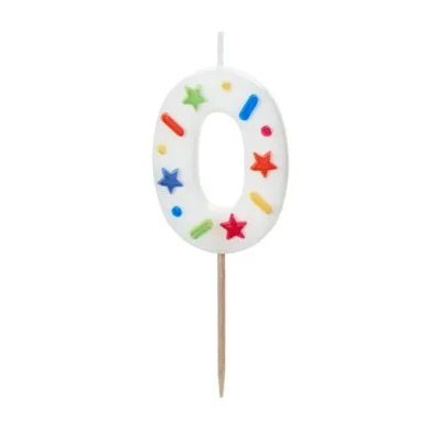 Birthday Candle Number 0, white confetti, 5.5cm