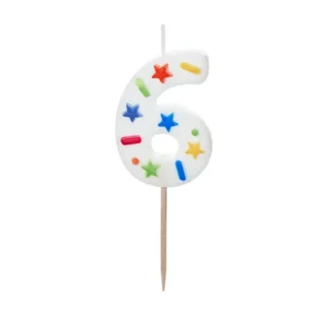 Birthday Candle Number 6, white confetti, 5.5cm