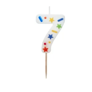 Birthday Candle Number 7, white confetti, 5.5cm