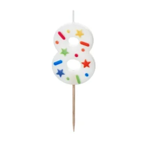 Birthday Candle Number 8, white confetti, 5.5cm