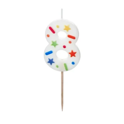 Birthday Candle Number 8, white confetti, 5.5cm