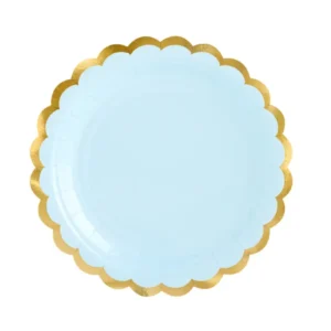 Plates, light blue with gold trim, 18cm, 6 pcs.