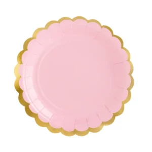 Plates, light pink with gold trim, 18cm, 6 pcs.