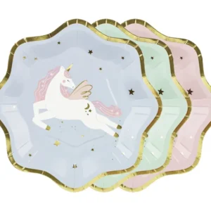 Unicorn plates, mix, with gold trim, 18x18 cm, 6pcs